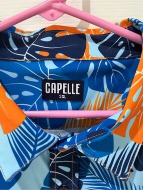 Capelle Men's Blue & Orange Tropical Print Casual Button-Down Shirt - 2XL